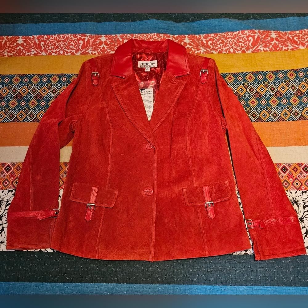 New Bradley Bayou Genuine Leather Suede Red Jacket L